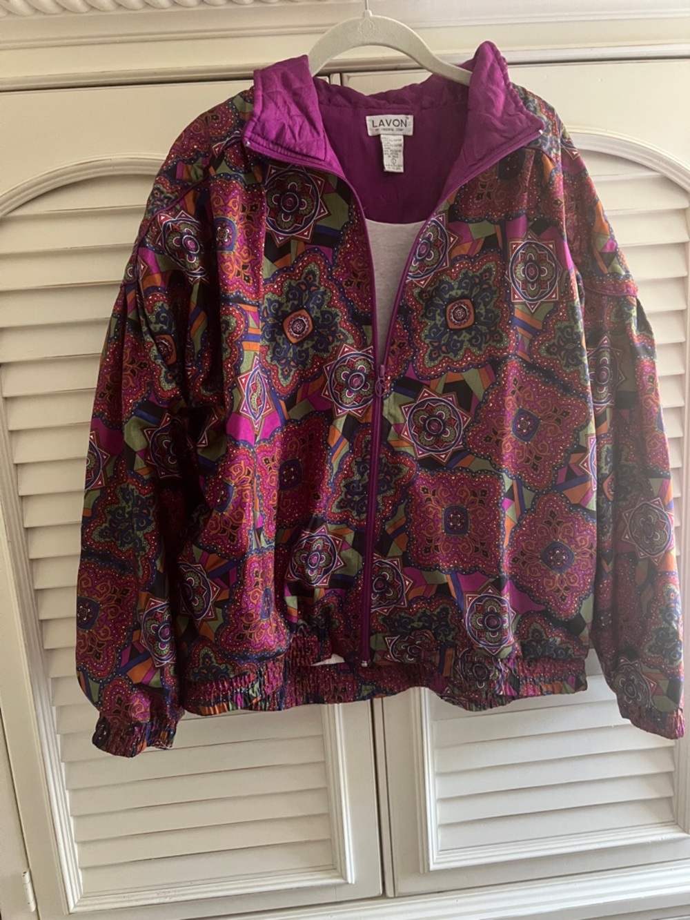 Vintage Lavon Purple Patterned Lightweight Windbreaker Jacket